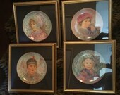 The Nobility of Children Series by Artist Edna Hibel 4 Plates Framed 2 Girls, 2 Boys