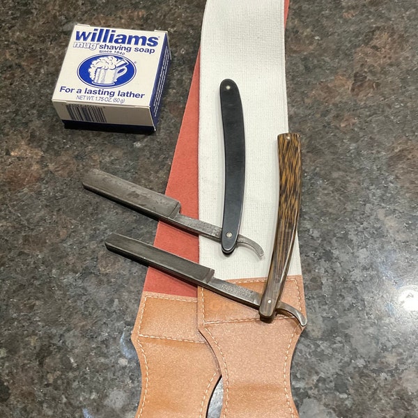 Vintage 2 Straight Razors and Strop