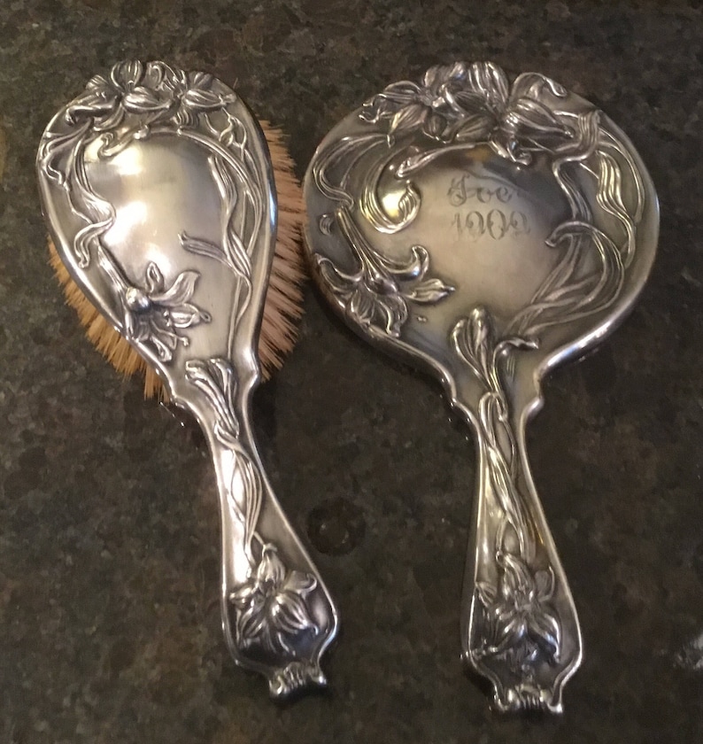 Fabulous Silver Brush And Mirror Dresser Set Monogrammed Etsy