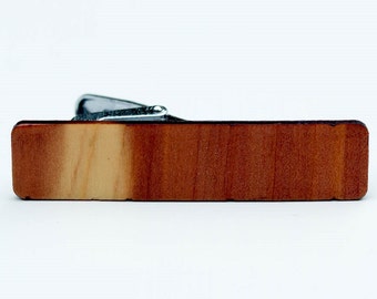 Solid Cedar Wood Tie Clip Clamp. Natural color. 2 inch by 1/2 inch.