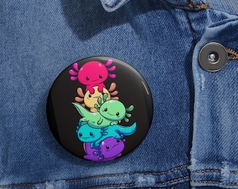 Fun Rainbow Axolotl Pride Pin Buttons