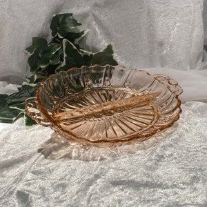 Antique Blush Pink Depressionware Glass Relish Tray. Anchor Hocking
