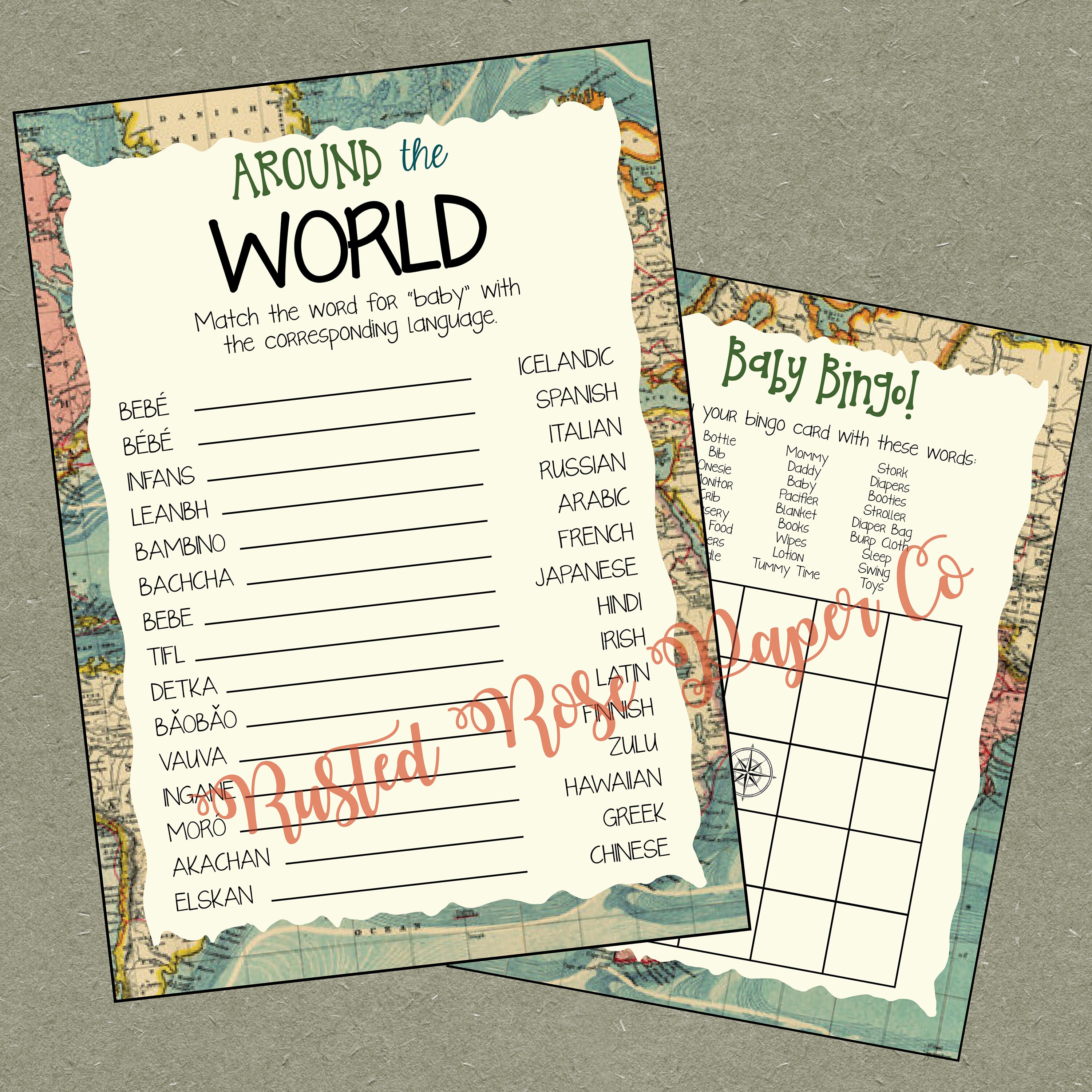 Around The World Baby Shower Games Instant Download Printable Etsy