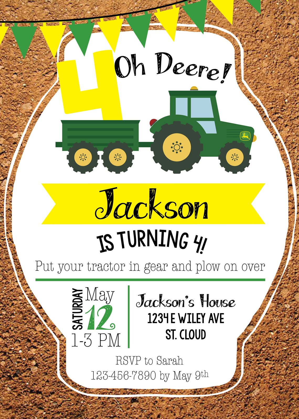 Tractor Birthday Invitation John Deere Invitation Tractor Etsy