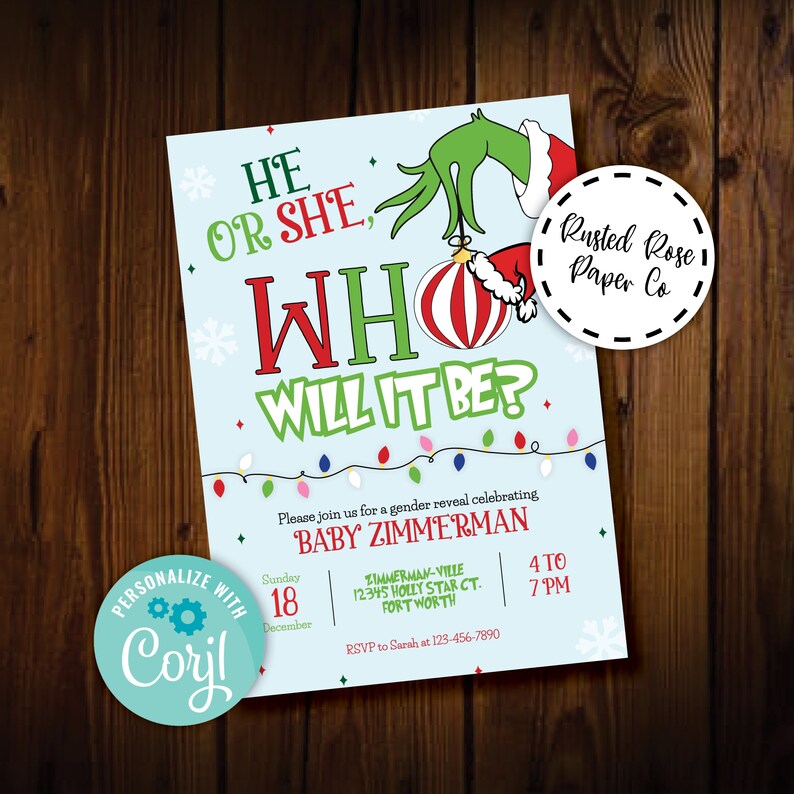 Grinch Gender Reveal Christmas Gender Reveal Invitation Etsy