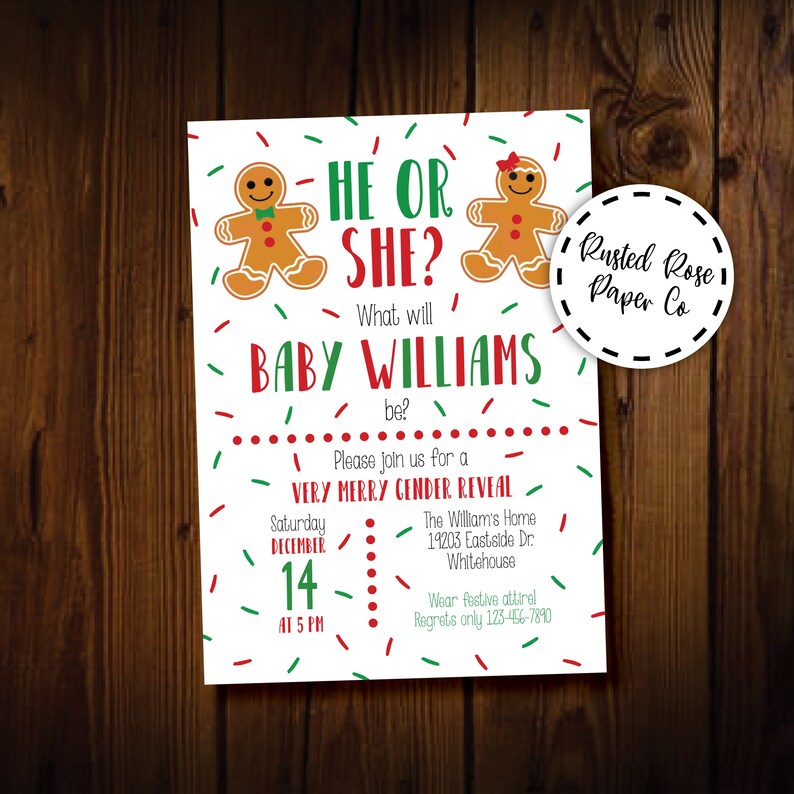 Christmas Gender Reveal Invitation Christmas Baby Invitation Etsy