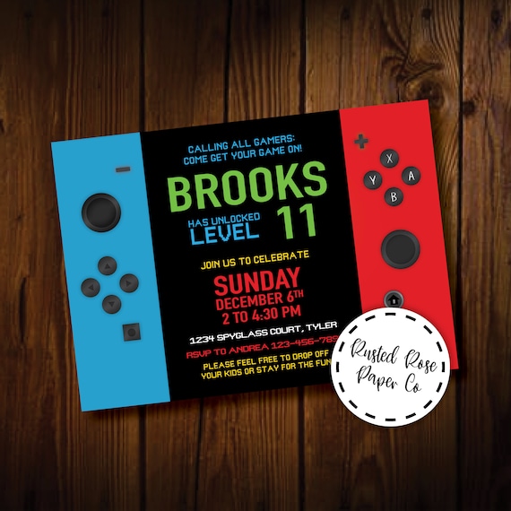 Nintendo Switch Invitation Boy Birthday Invitation Video Etsy