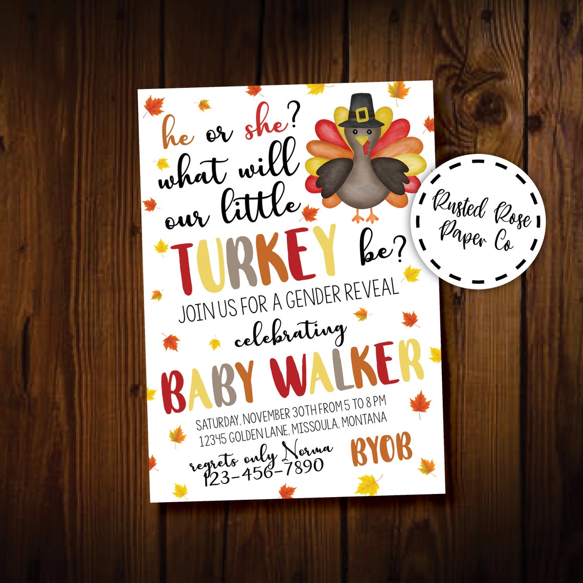Thanksgiving Gender Reveal Invitation Turkey Gender Reveal Etsy
