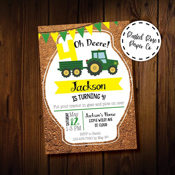 Tractor Birthday Invitation John Deere Invitation Tractor Etsy