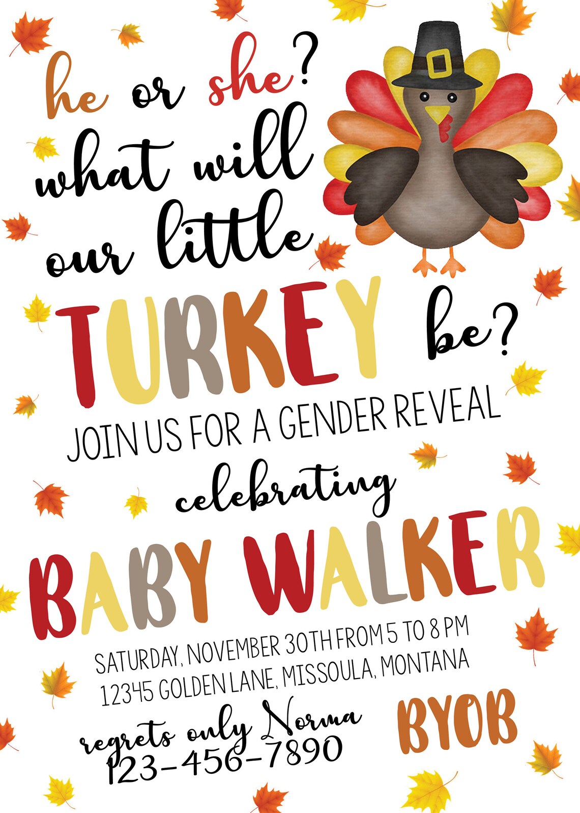 Thanksgiving Gender Reveal Invitation Turkey Gender Reveal Etsy