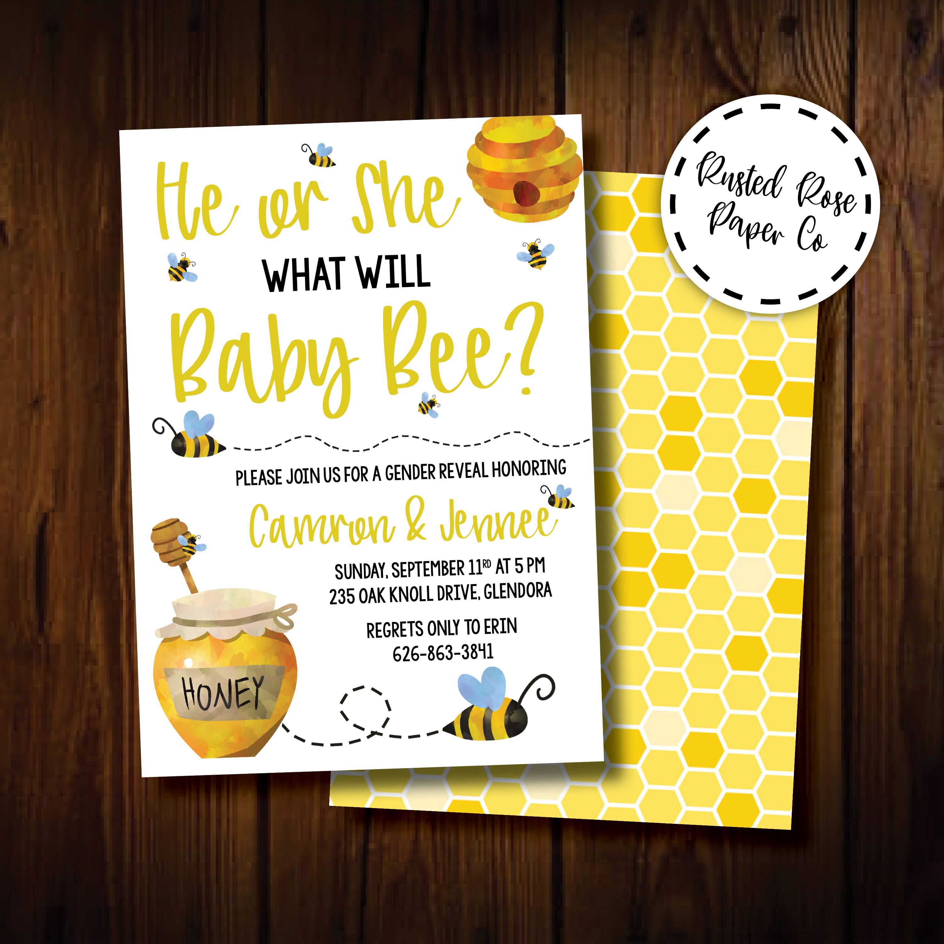 Bee Gender Reveal Baby Shower Invitation Honeycomb Invite Etsy Bee Gender Reveal Baby Shower Invitation Honeycomb Invite Etsy