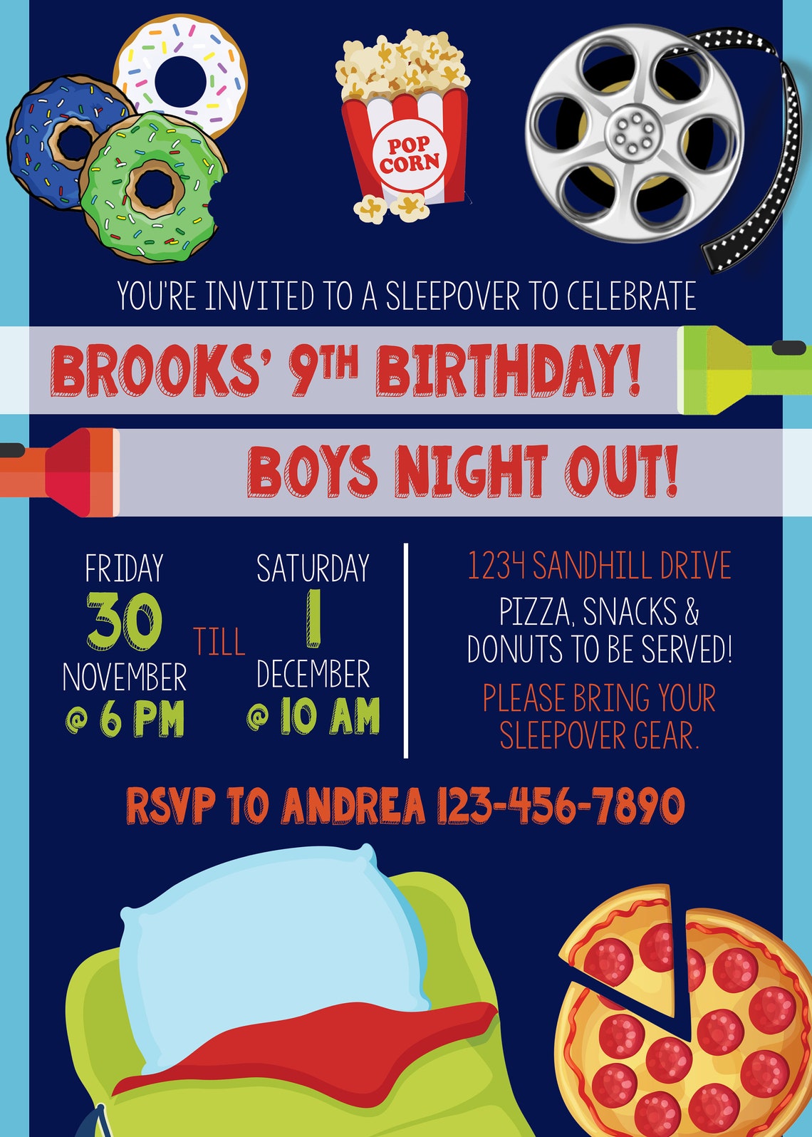 Boy Sleepover Invitation Sleepover Invitation Movie Night | Etsy