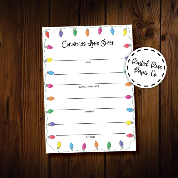 Christmas Gift Idea Sheet Kids Gift Ideas Christmas List Etsy