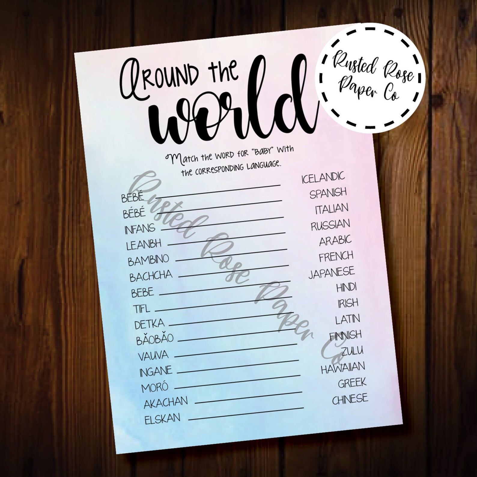 Baby Shower Games Around the World Different Languages Baby Etsy
