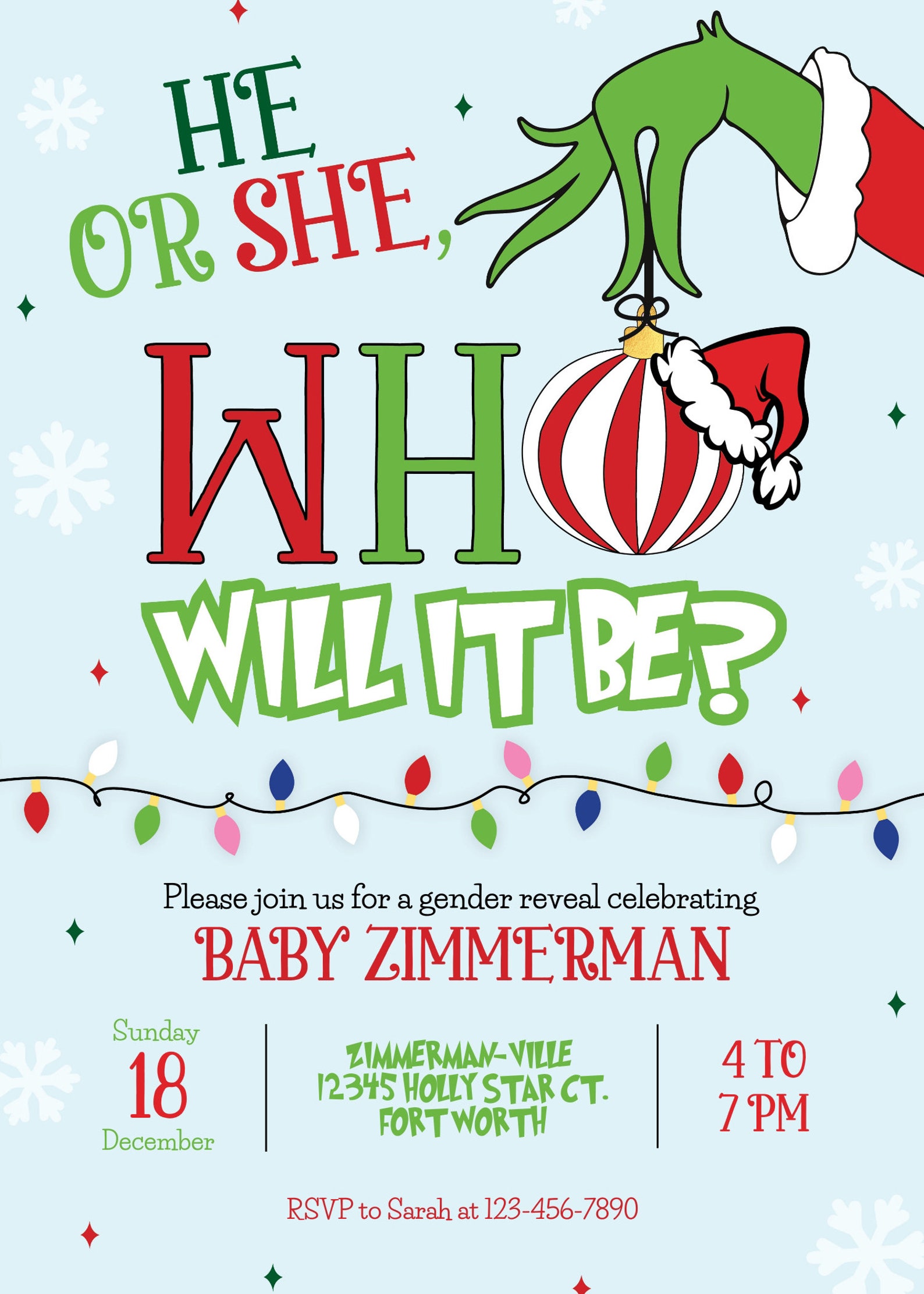 Grinch Gender Reveal Christmas Gender Reveal Invitation Etsy