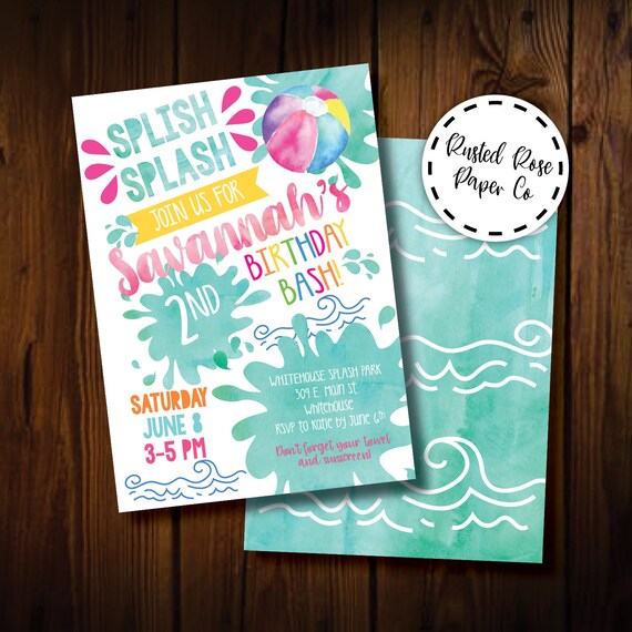 Pool Party Invitation Kids Birthday Pool Party Splash Pad Etsy