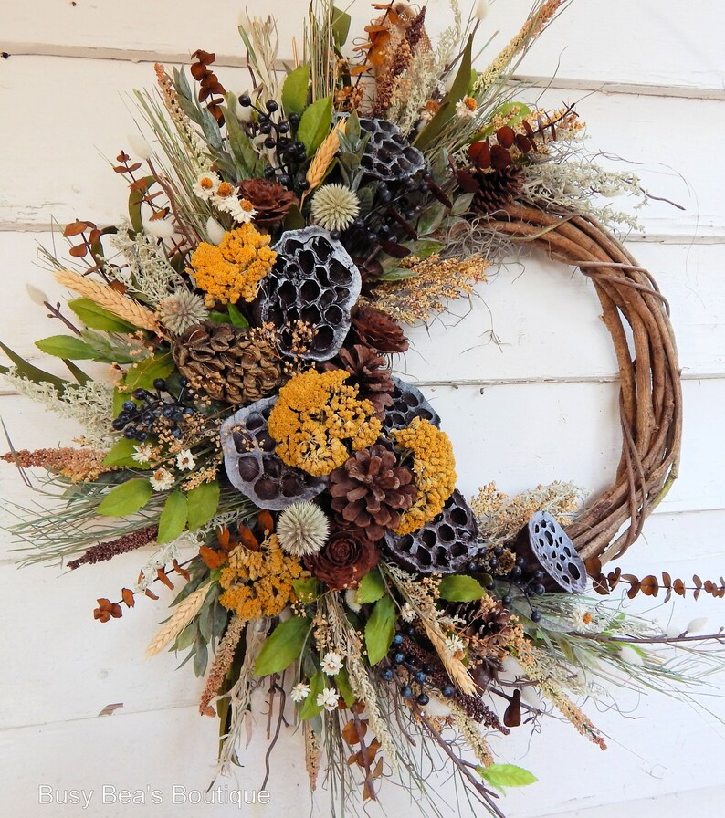 Front Door Wreath Rustic Primitive Lotus Image 0