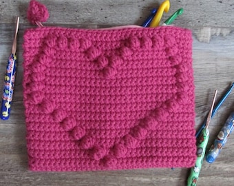 Bobble Heart Zippered Pouch PDF Crochet Pattern INSTANT DOWNLOAD