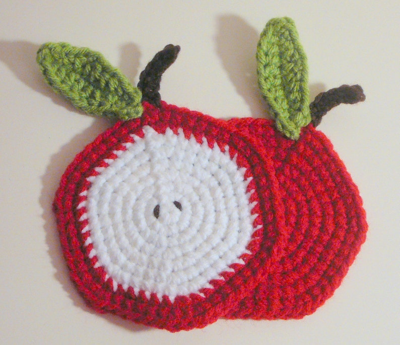 Apple Coasters PDF Crochet Pattern INSTANT DOWNLOAD image 1