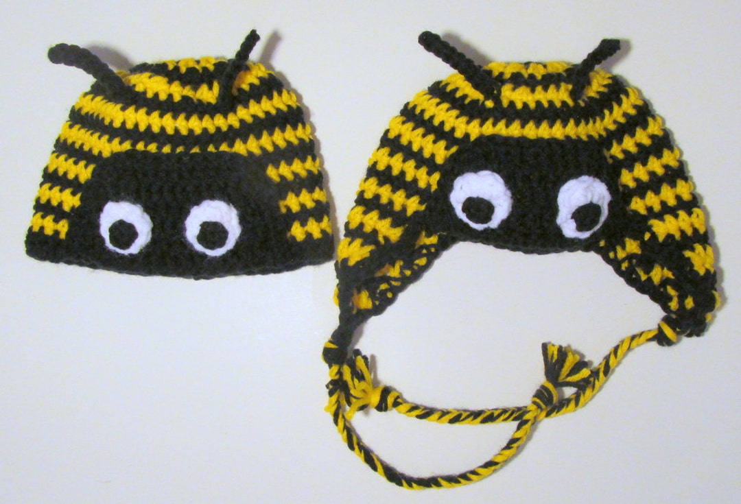 Bumble Bee Hat With or Without Earflaps PDF Crochet Pattern - Newborn ...