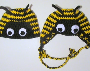 Bumble Bee Hat With or Without Earflaps PDF Crochet Pattern - Newborn to Adult INSTANT DOWNLOAD