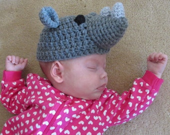 Rhino Hat PDF Crochet Pattern - Newborn to Adult INSTANT DOWNLOAD