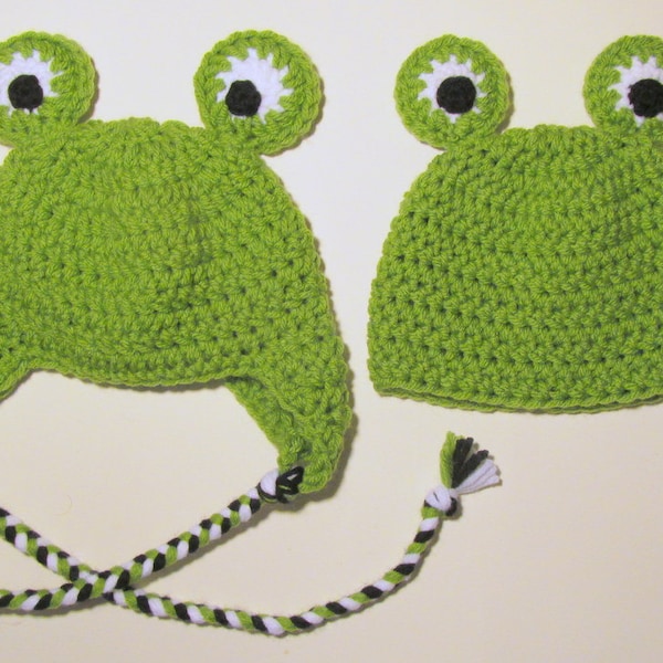 Frog Hat With or Without Earflaps PDF Crochet Pattern - Newborn to Adult INSTANT DOWNLOAD