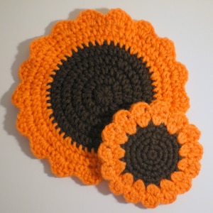 Sunflower Coaster AND Sunflower Trivet PDF Crochet Patterns Instant Download