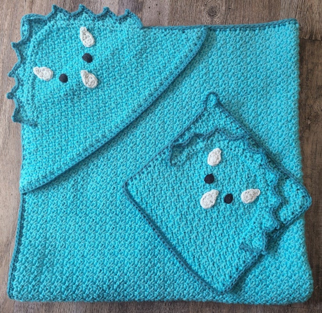 39 Triceratops Crochet Patterns for Dino Lovers, Nursery Decor, and Handmade Gifts 36 Triceratops Hooded Towel with Matching Washcloth Crochet