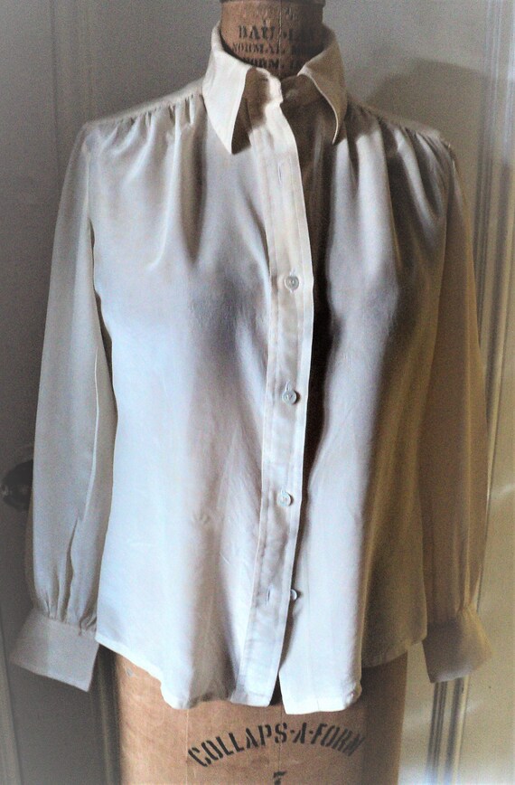 BLOUSE, 100% Pure SILK, BEIgE-IVORy SHIRTING, Shi… - image 3