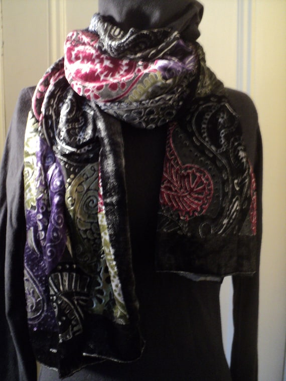 Devoré, SCARF, VINTAGE, SILK Scarf, Devoré, Burn … - image 2