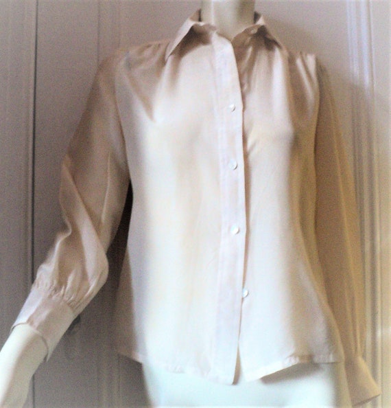 BLOUSE, 100% Pure SILK, BEIgE-IVORy SHIRTING, Shi… - image 1