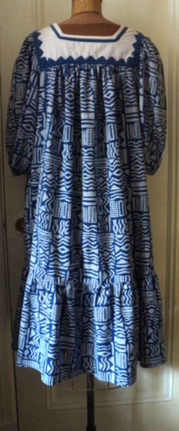 NAVY BLUE Dress, Short Caftan, PATCHWORK, Appliqu… - image 4