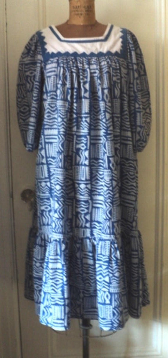 NAVY BLUE Dress, Short Caftan, PATCHWORK, Appliqu… - image 3