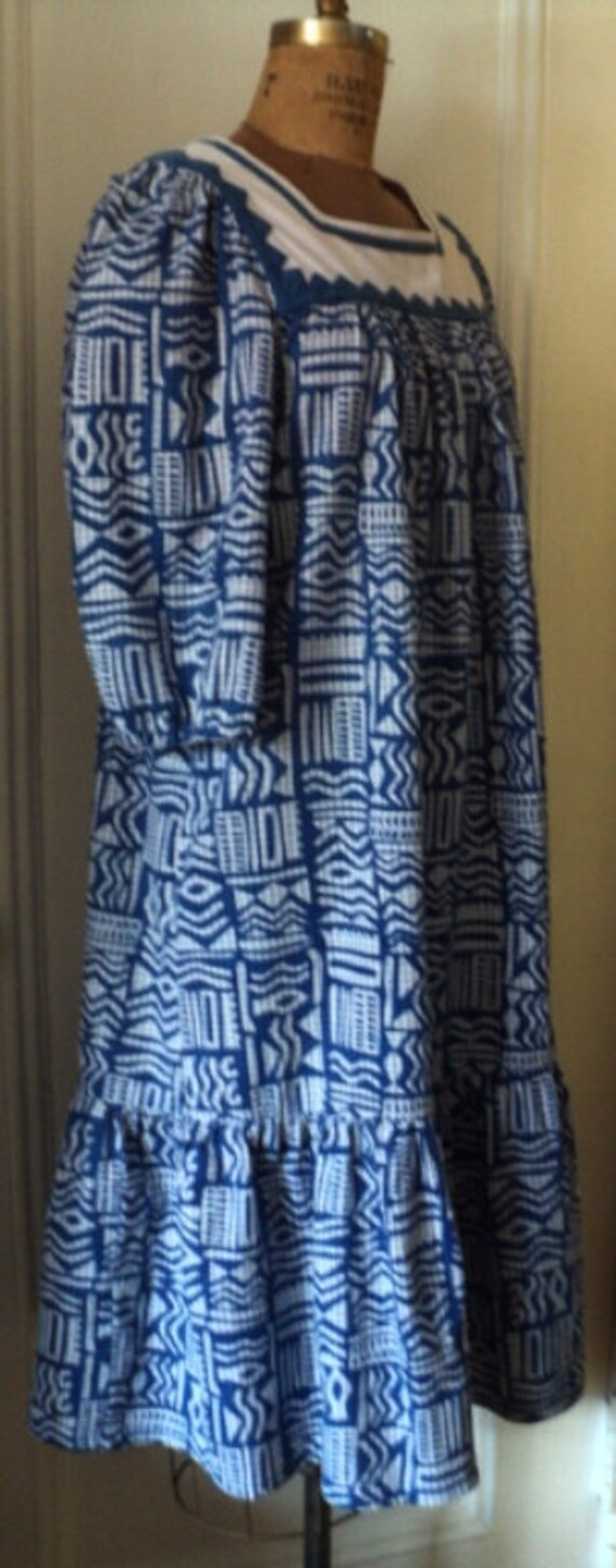 NAVY BLUE Dress, Short Caftan, PATCHWORK, Appliqu… - image 2