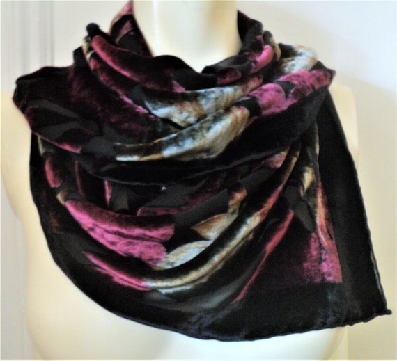 Devoré, SILK Scarf, VINTAGE, VINTAGE Silk, Burn O… - image 1