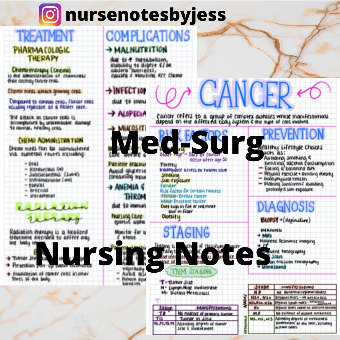 Cancer Nursing School Notes Med Surg Nursing Student Etsy Uk