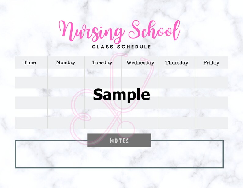 Nursing School Class Schedule PDF digital download you 