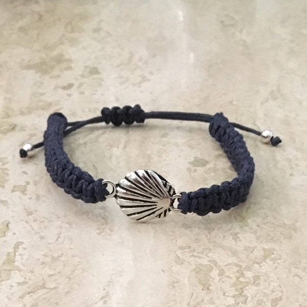 Camino de Santiago.  Adjustable bracelet Square knot bracelet  Navy Blue