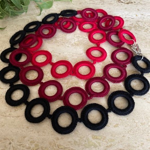 Red crochet necklace   Bohemian necklace.  Handmade. Crochet jewelry. Fiber jewelry