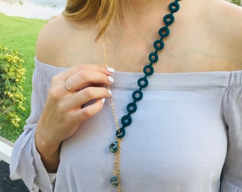 Teal necklace Fiber necklace. Fashion Jewelry. Crochet necklace