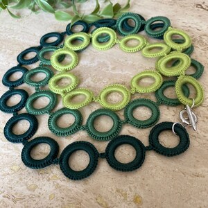 Green crochet necklace   Bohemian necklace.  Handmade. Crochet jewelry. Fiber jewelry