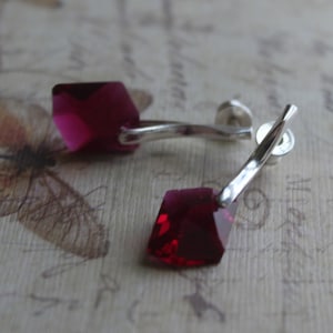 Sterling Silver Swarovski Crystal Cosmic Pendant earrings (Ruby Red)
