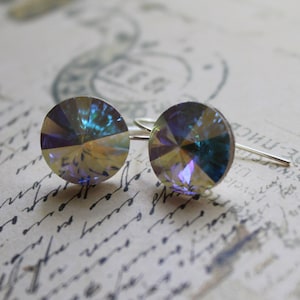 Sterling Silver Swarovski Crystal rivoli earrings (aurora borealis)