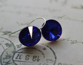 Boucles d’oreilles rivoli en argent sterling Swarovski Crystal (bleu)