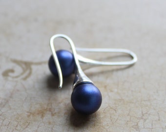 Swarovski Iridescent Dark Blue pearl drop earrings (silver plated)