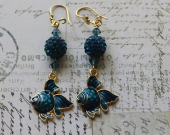 Teal fish earrings