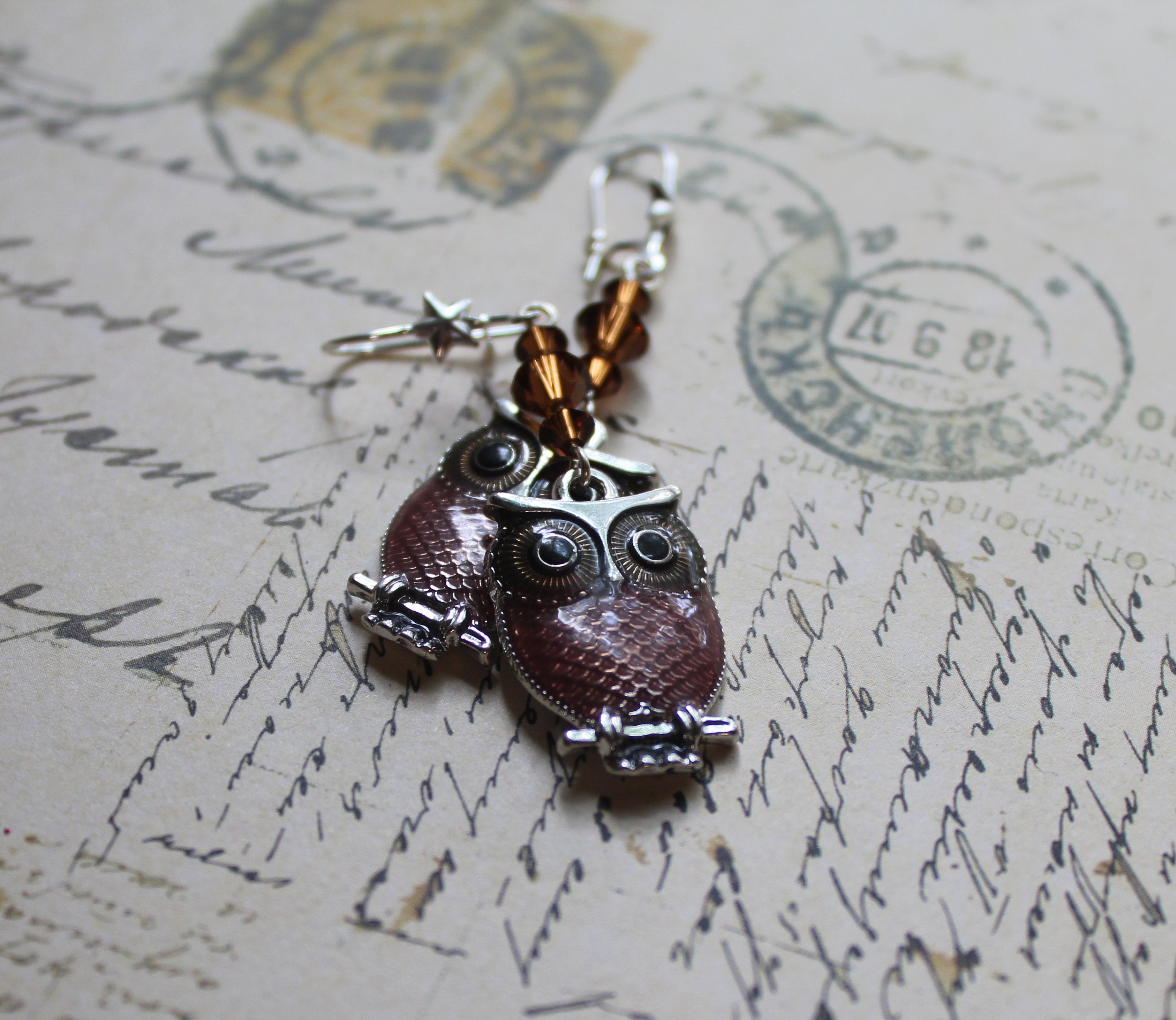 Brown owl earrings
