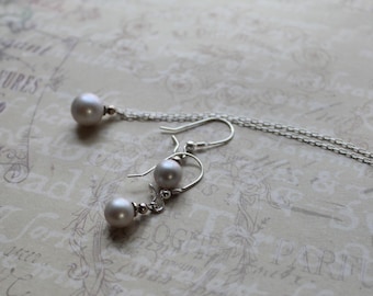 Sterling Silver Swarovski Crystal pearl necklace and earrings set (Dove Grey)