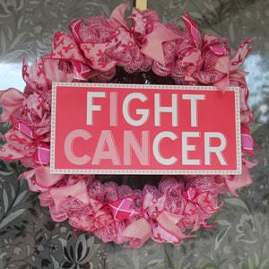 I Can Fight Cancer Pink Ribbon Wreath
